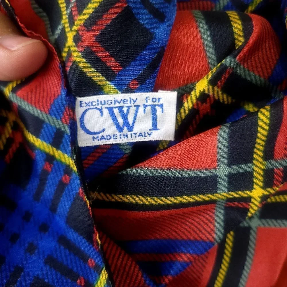 Vintage Red Blue Tartan Print Square Scarf